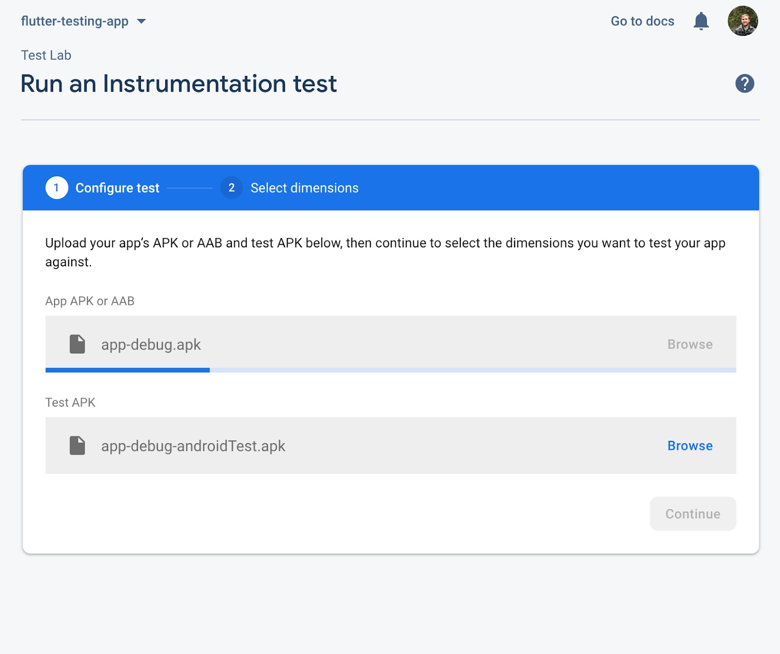 Firebase Test Lab upload two APKs